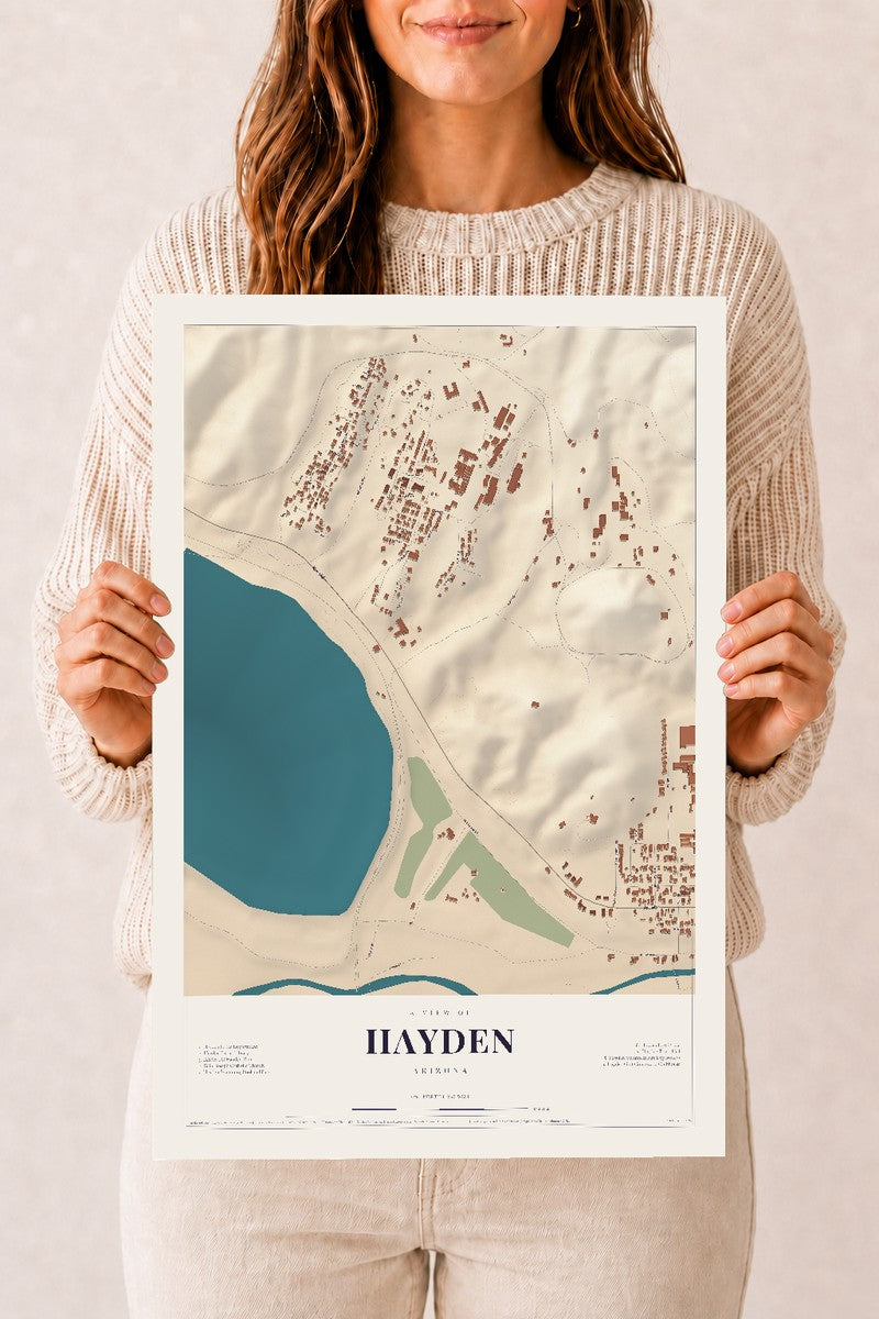 Hayden, Arizona map print, 12" x 18", Archival Matte Print