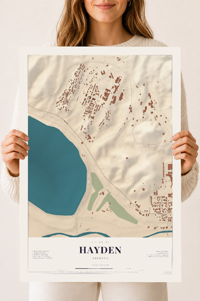 Hayden, Arizona map print, 18" x 24", Archival Matte Print
