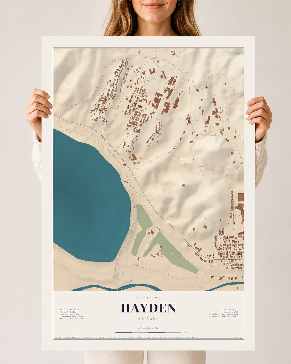 Hayden, Arizona map print, 24" x 36", Archival Matte Print