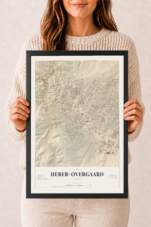 Map of Heber-Overgaard, Arizona, 12 x 18 inch print in a black wood frame