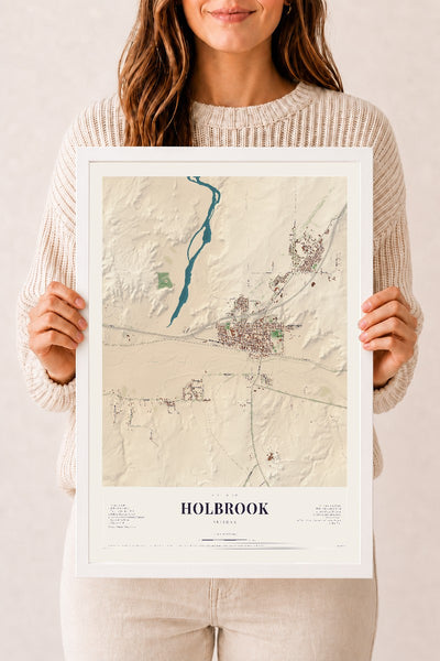 Holbrook, Arizona map print, 12" x 18", W/ White Ayous Wood Frame