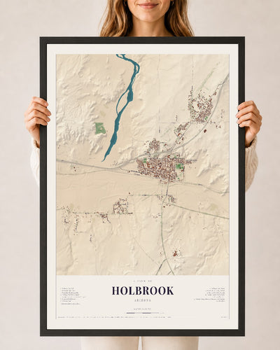 Holbrook, Arizona map print, 24" x 36", W/ Black Ayous Wood Frame