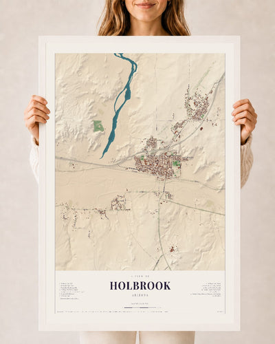 Holbrook, Arizona map print, 24" x 36", W/ White Ayous Wood Frame