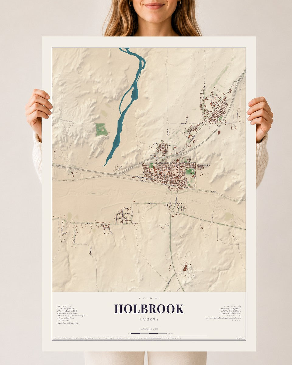 Holbrook, Arizona map print, 24" x 36", Archival Matte Print