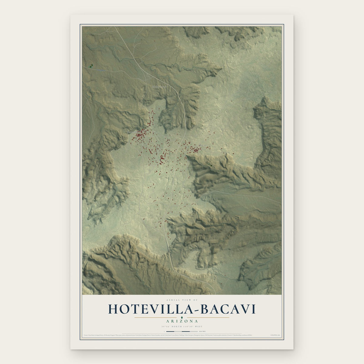 Hotevilla-Bacavi, Arizona map print, the full design