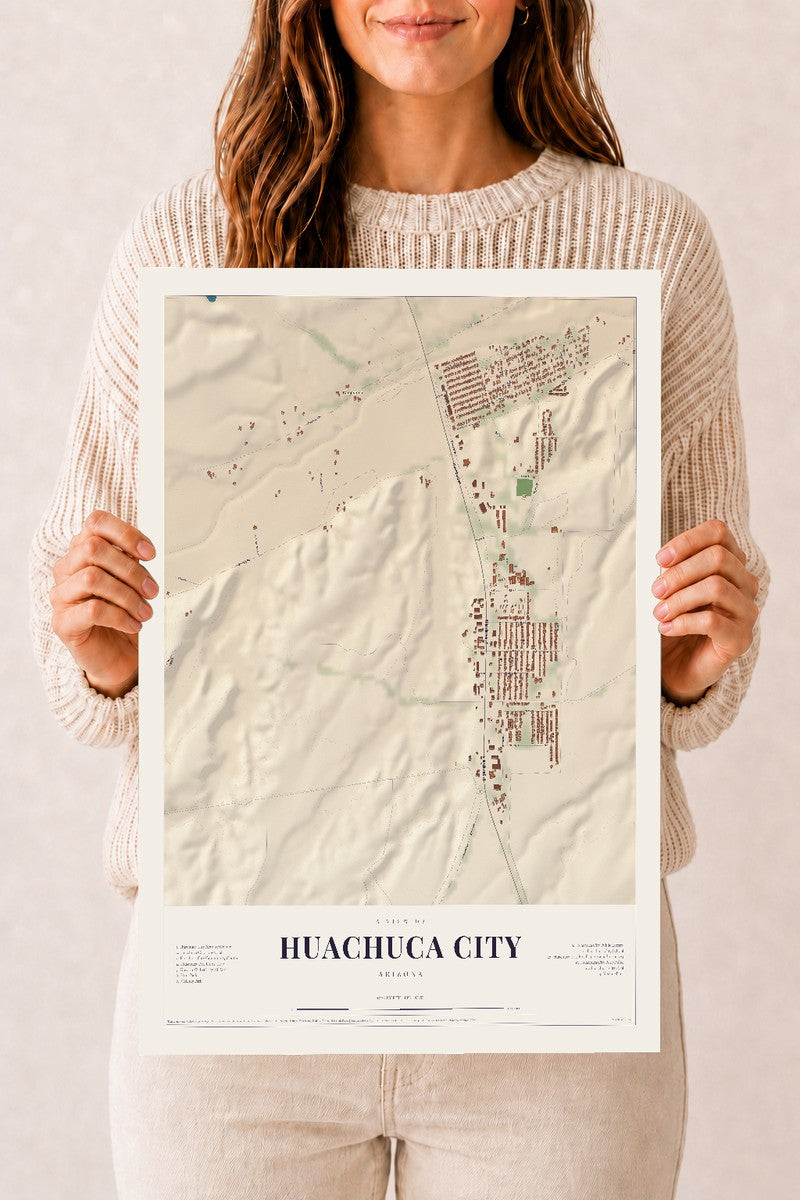 Huachuca City, Arizona map print, 12" x 18", Archival Matte Print