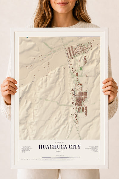Huachuca City, Arizona map print, 18" x 24", W/ White Ayous Wood Frame