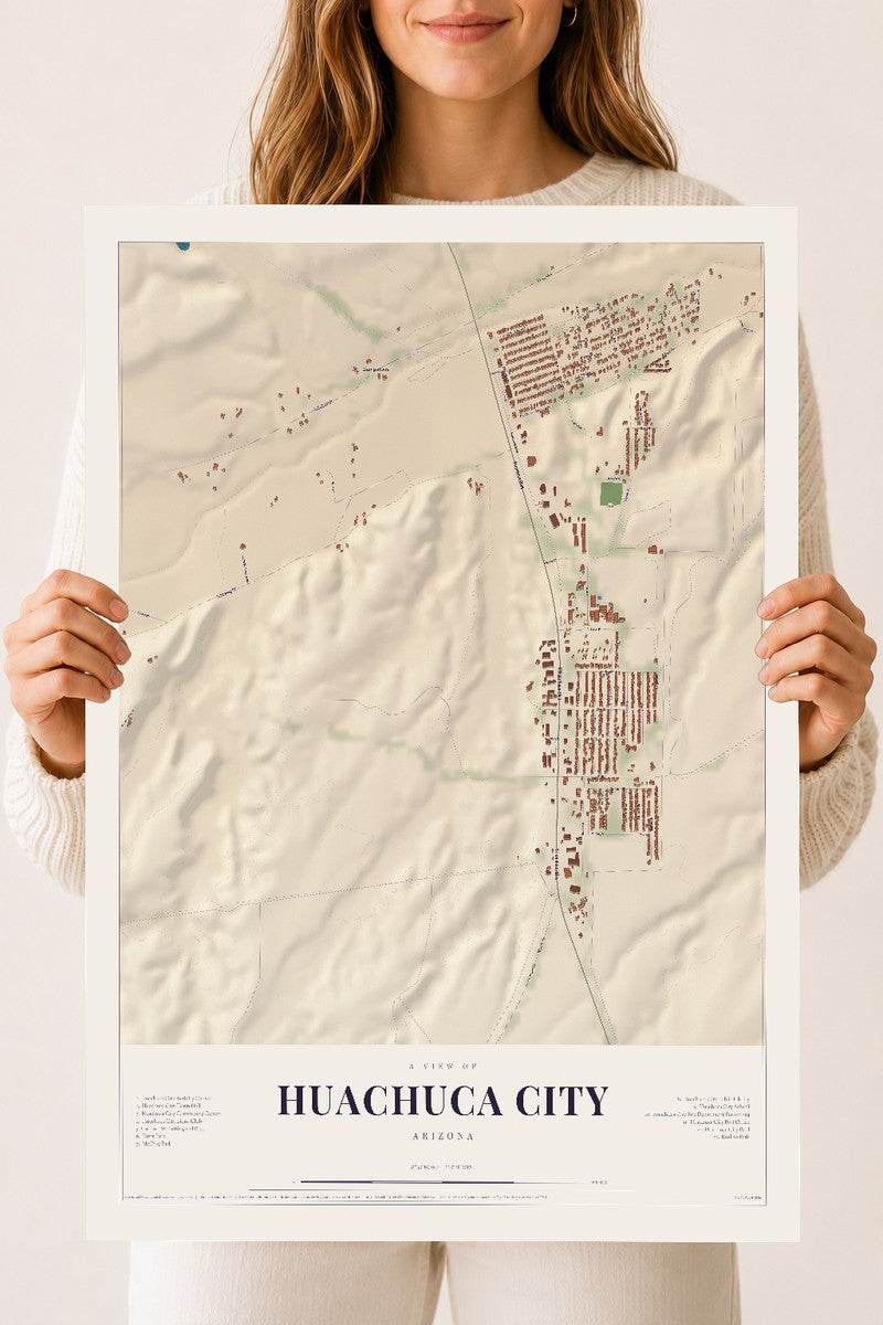 Huachuca City, Arizona map print, 18" x 24", Archival Matte Print