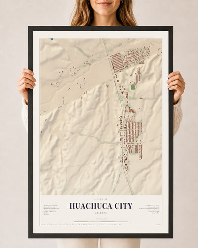Huachuca City, Arizona map print, 24" x 36", W/ Black Ayous Wood Frame