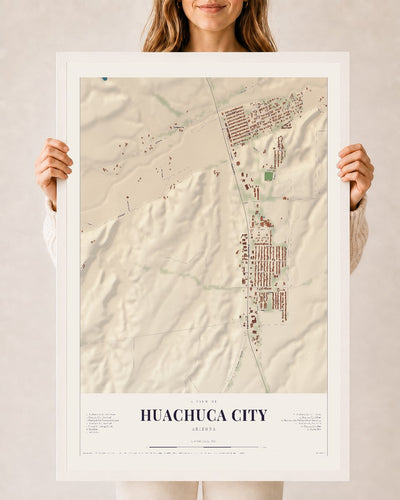 Huachuca City, Arizona map print, 24" x 36", W/ White Ayous Wood Frame