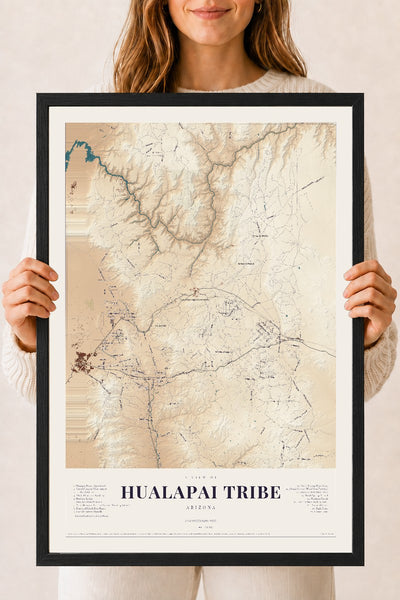 Hualapai Tribe, Arizona map print, 18" x 24", W/ Black Ayous Wood Frame