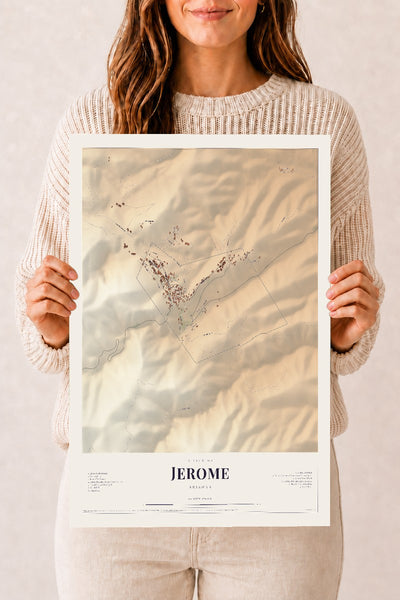 Jerome, Arizona map print, 12" x 18", Archival Matte Print