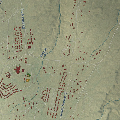 Close-up of the map of Kaibito, Arizona print showing street and building detail