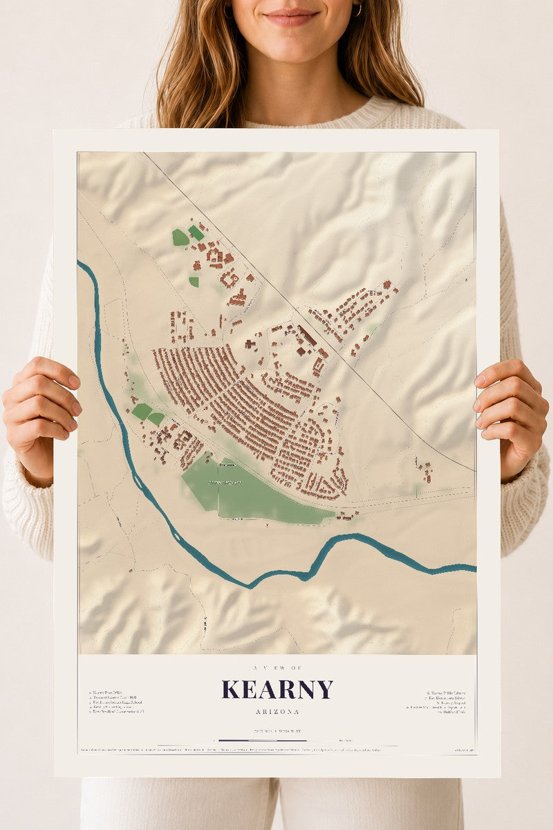 Kearny, Arizona map print, 18" x 24", Archival Matte Print