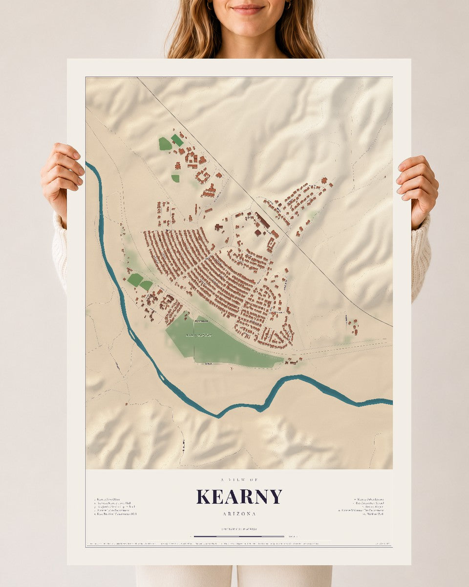 Kearny, Arizona map print, 24" x 36", Archival Matte Print
