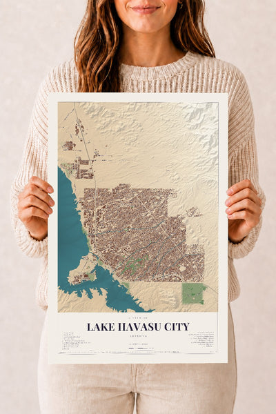 Lake Havasu City, Arizona map print, 12" x 18", Archival Matte Print