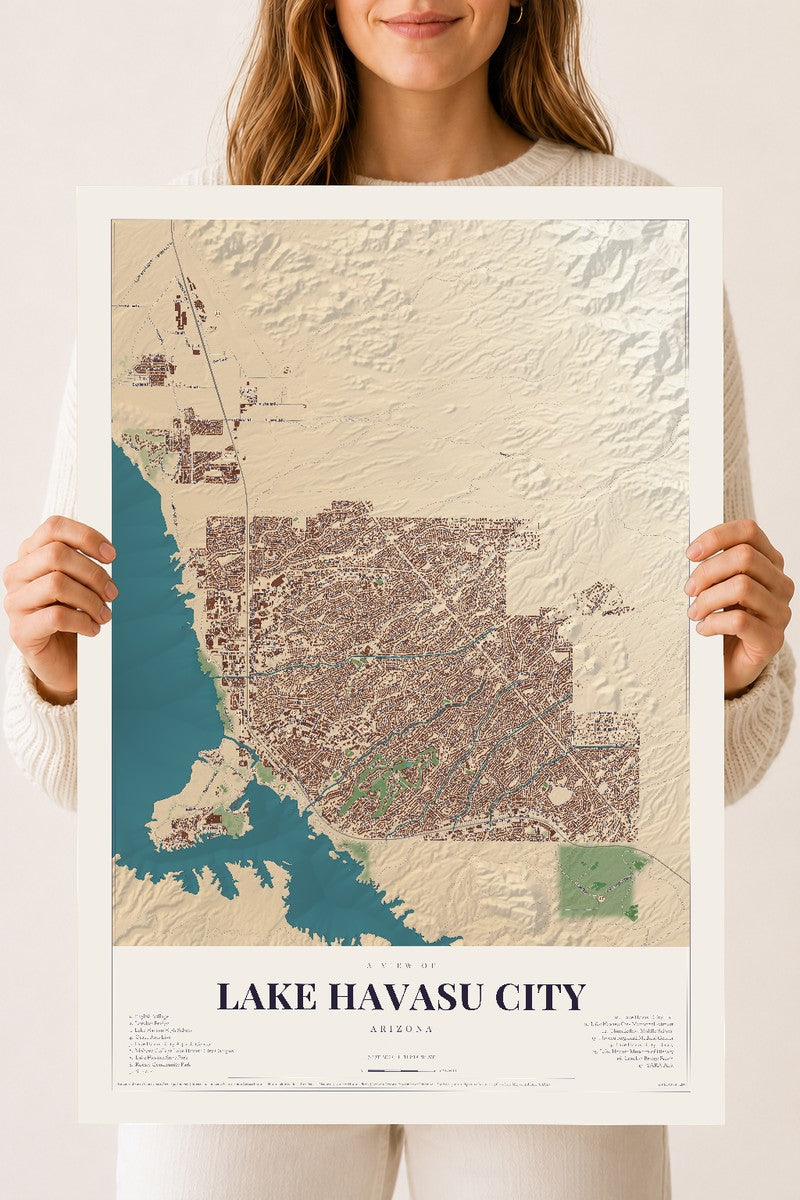 Lake Havasu City, Arizona map print, 18" x 24", Archival Matte Print