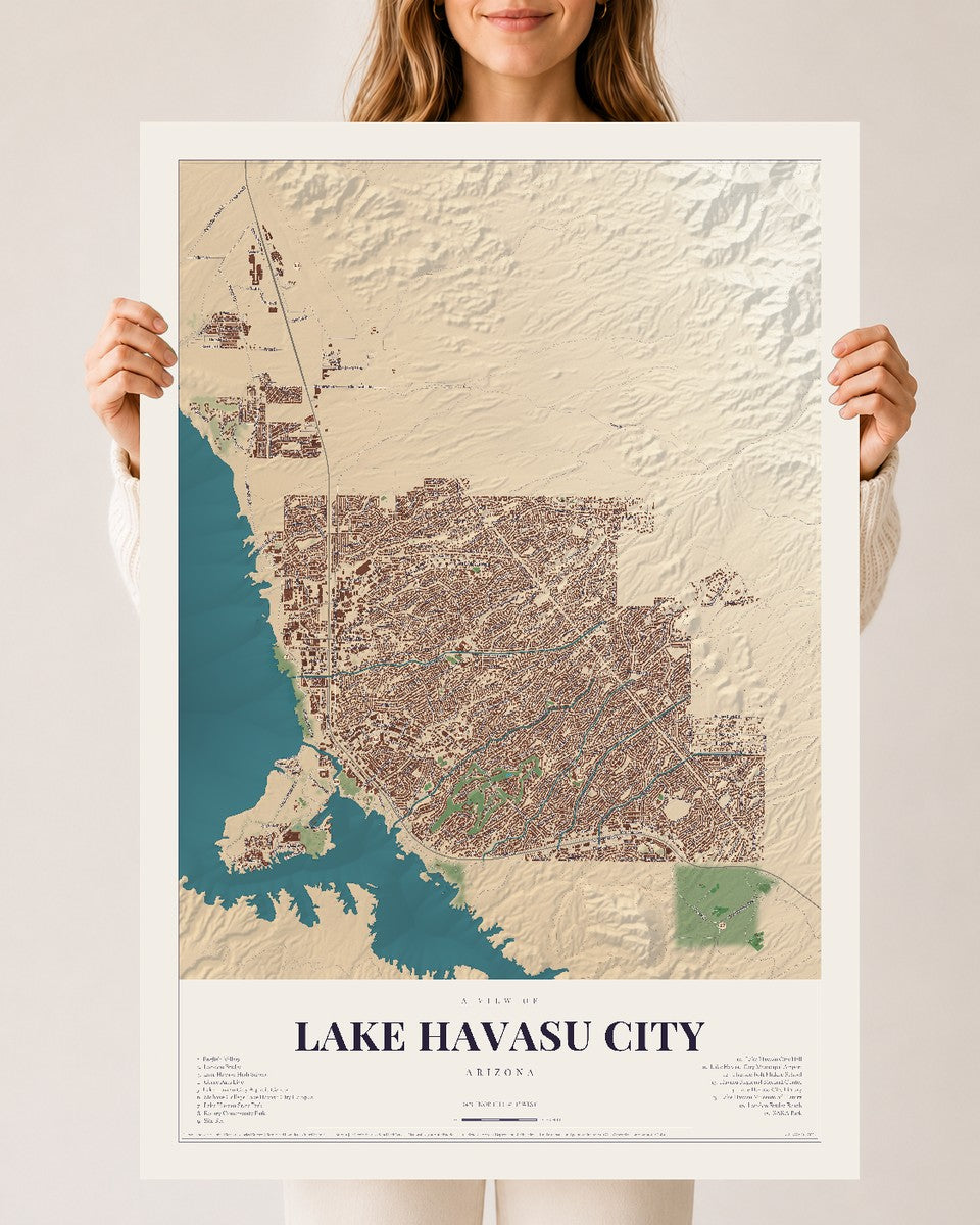 Lake Havasu City, Arizona map print, 24" x 36", Archival Matte Print