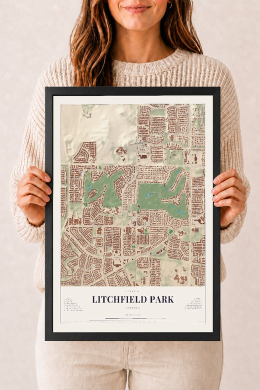 Map of Litchfield Park, Arizona, 12 x 18 inch print in a black wood frame