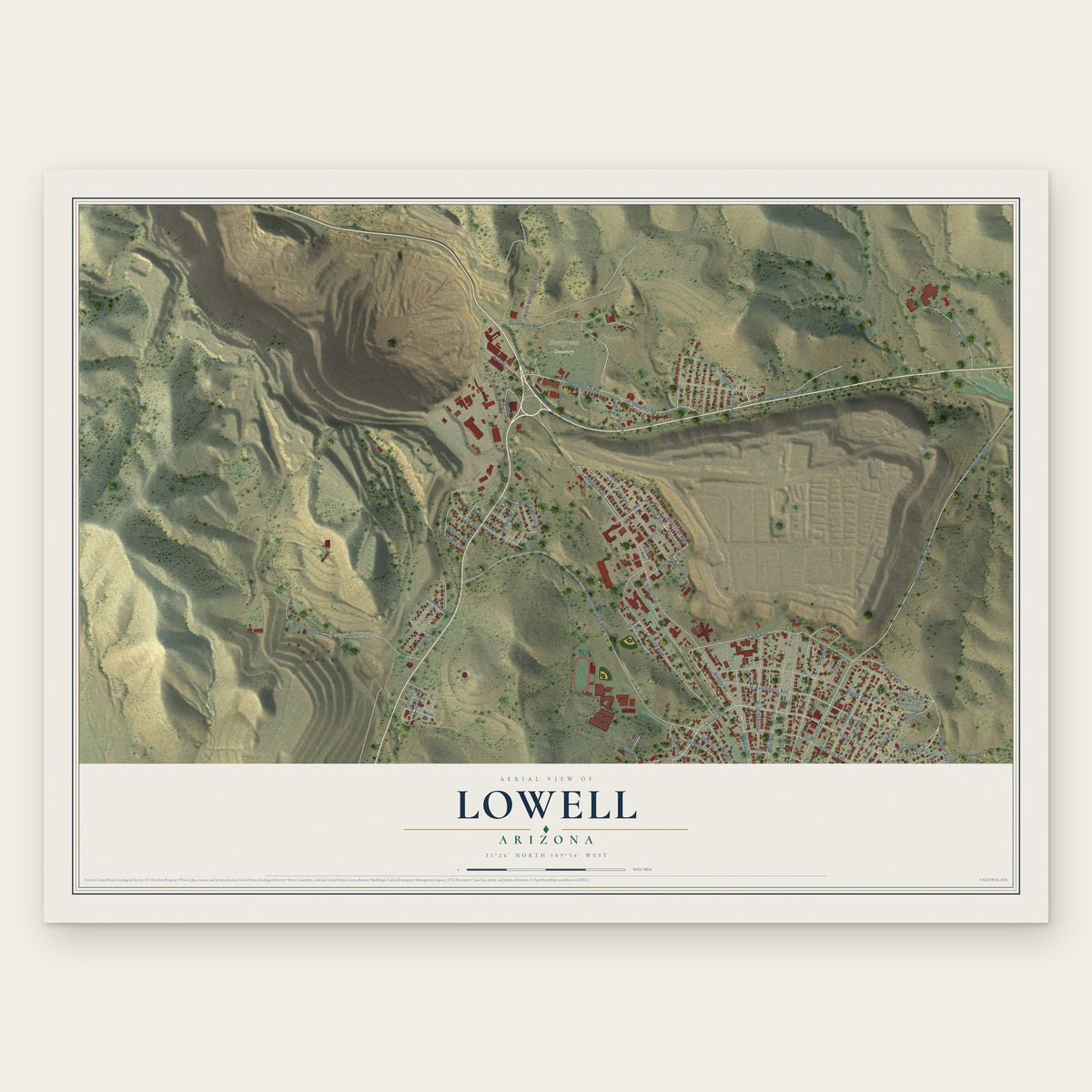 Lowell, Arizona map print, the full design