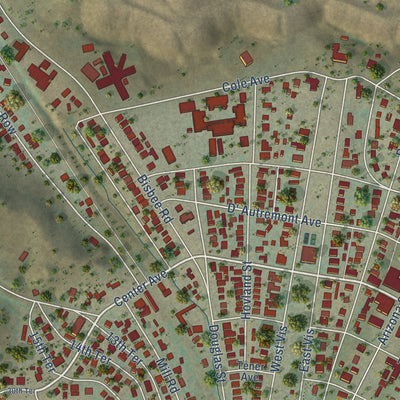 Close-up of the map of Lowell, Arizona print showing street and building detail