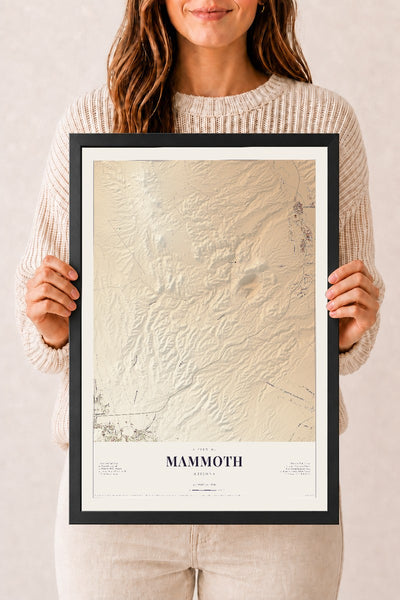 Mammoth, Arizona map print, 12" x 18", W/ Black Ayous Wood Frame
