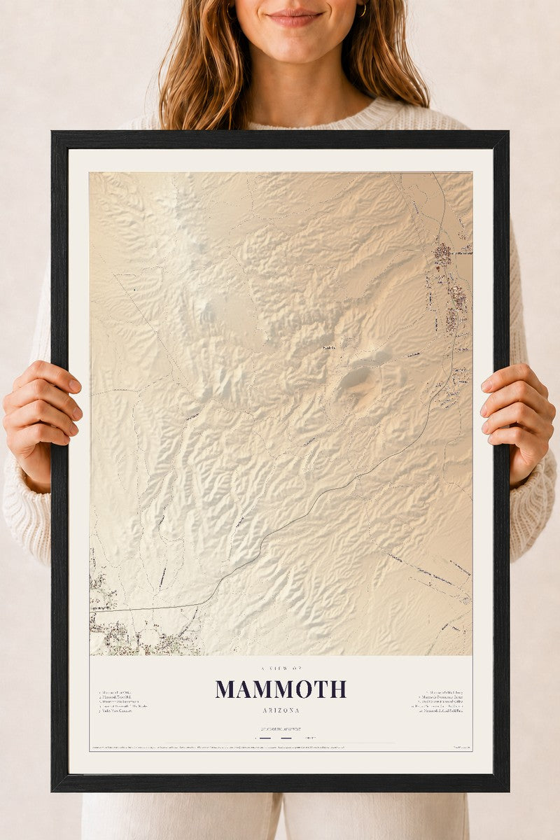 Mammoth, Arizona map print, 18" x 24", W/ Black Ayous Wood Frame