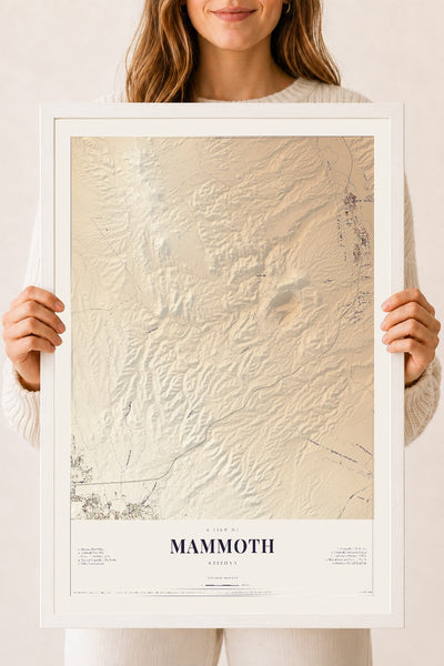 Mammoth, Arizona map print, 18" x 24", W/ White Ayous Wood Frame