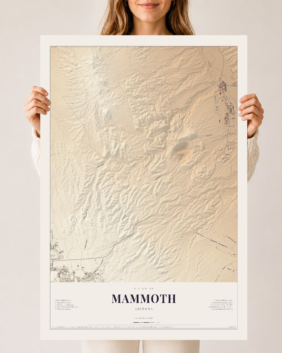 Mammoth, Arizona map print, 24" x 36", Archival Matte Print
