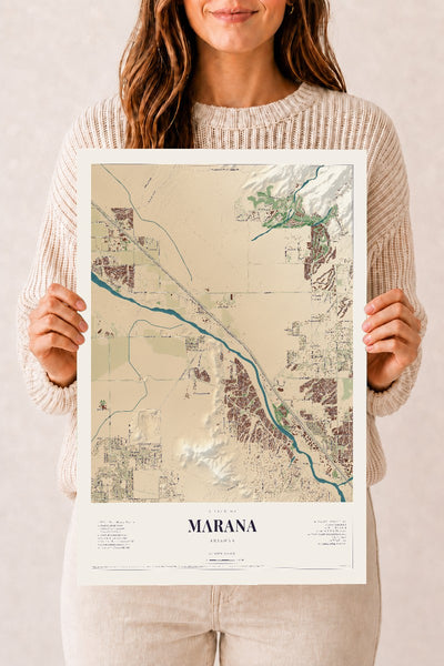 Marana, Arizona map print, 12" x 18", Archival Matte Print