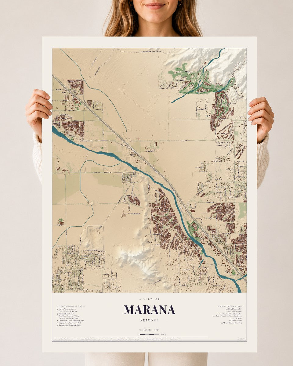 Marana, Arizona map print, 24" x 36", Archival Matte Print