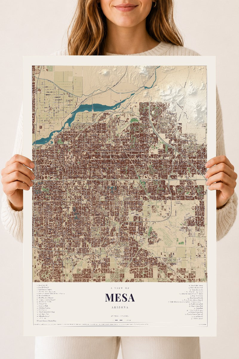 Mesa, Arizona map print, 18" x 24", Archival Matte Print