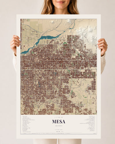 Mesa, Arizona map print, 24" x 36", Archival Matte Print