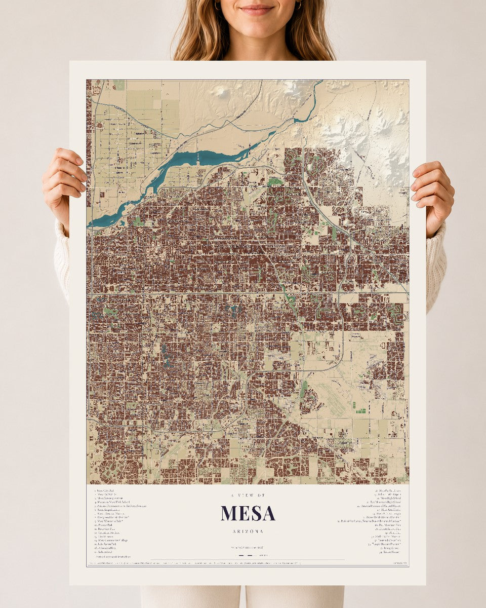 Mesa, Arizona map print, 24" x 36", Archival Matte Print