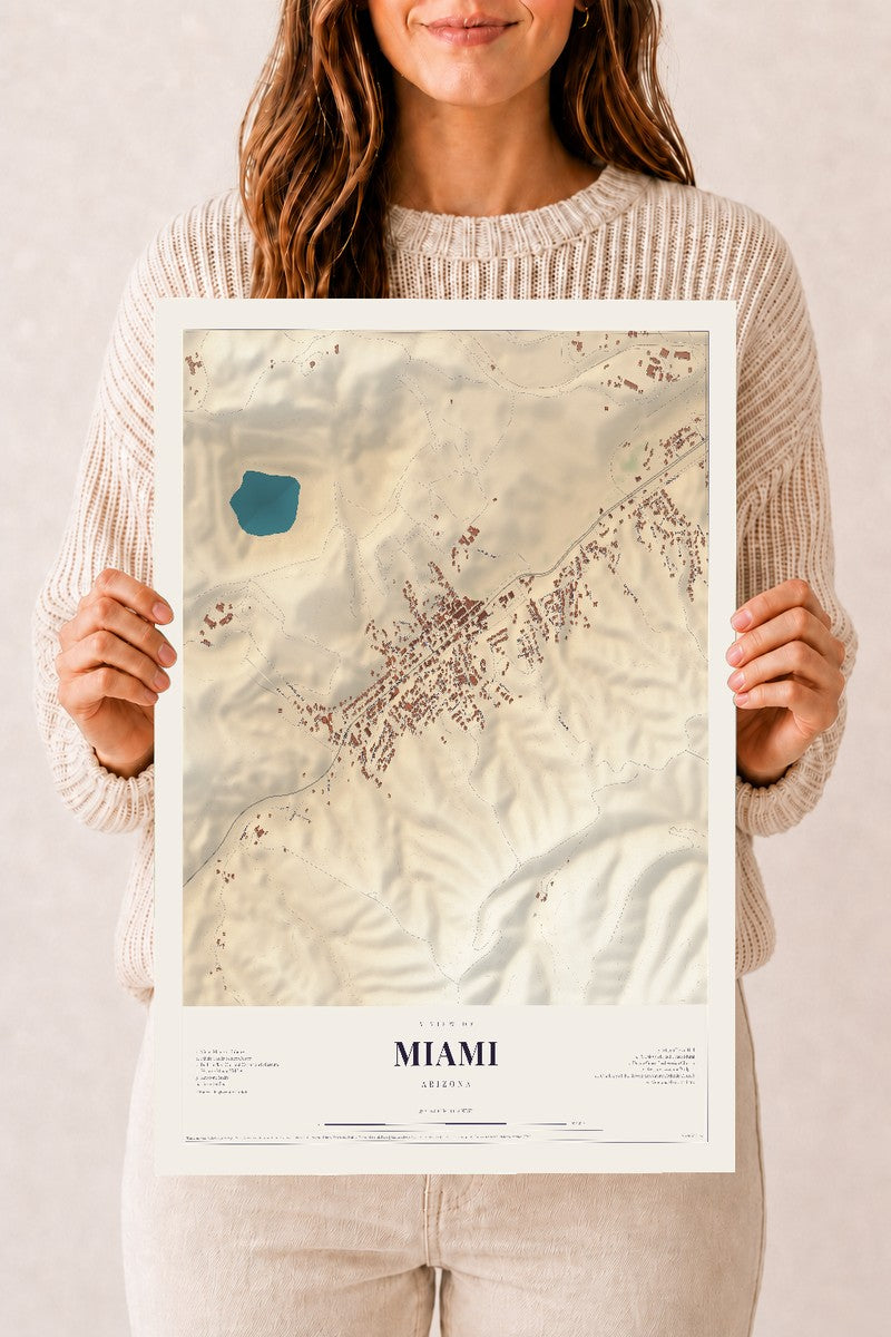 Miami, Arizona map print, 12" x 18", Archival Matte Print