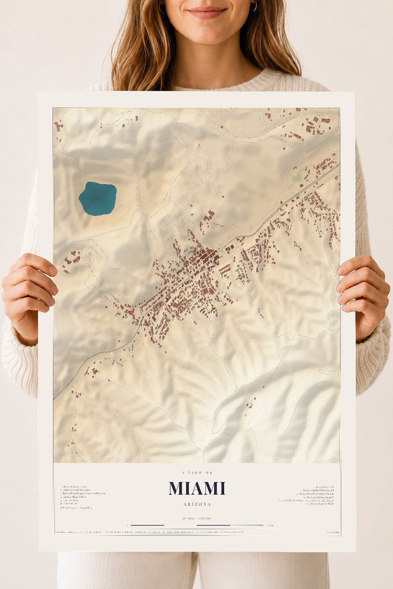 Miami, Arizona map print, 18" x 24", Archival Matte Print