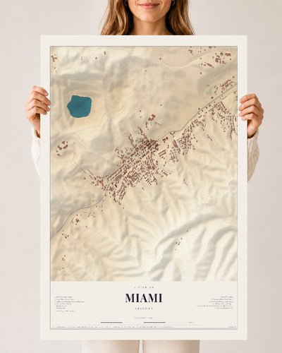 Miami, Arizona map print, 24" x 36", Archival Matte Print