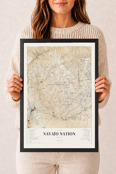 Navajo Nation, Arizona map print, 12" x 18", W/ Black Ayous Wood Frame