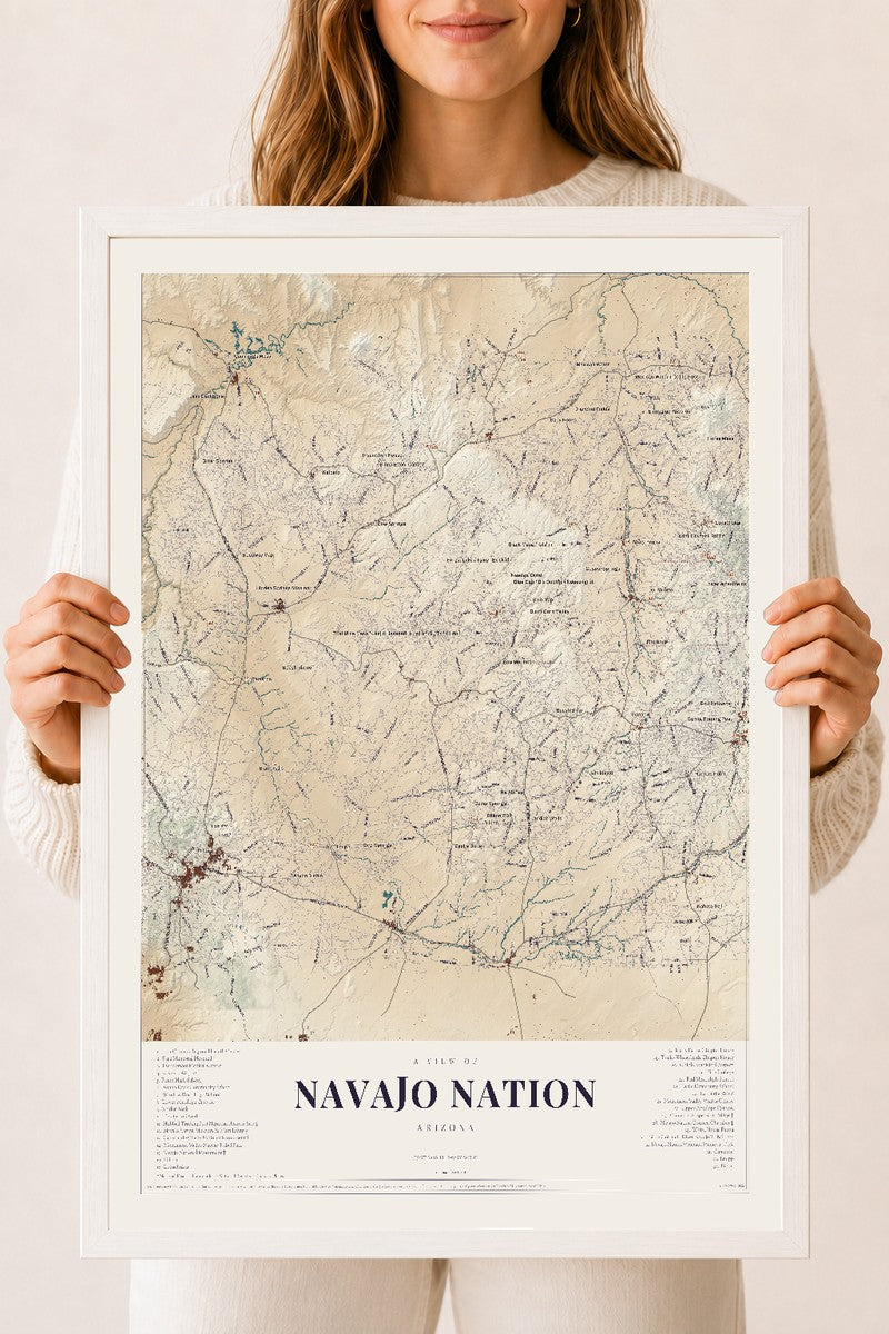 Navajo Nation, Arizona map print, 18" x 24", W/ White Ayous Wood Frame