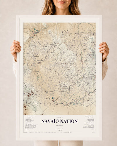 Navajo Nation, Arizona map print, 24" x 36", W/ White Ayous Wood Frame