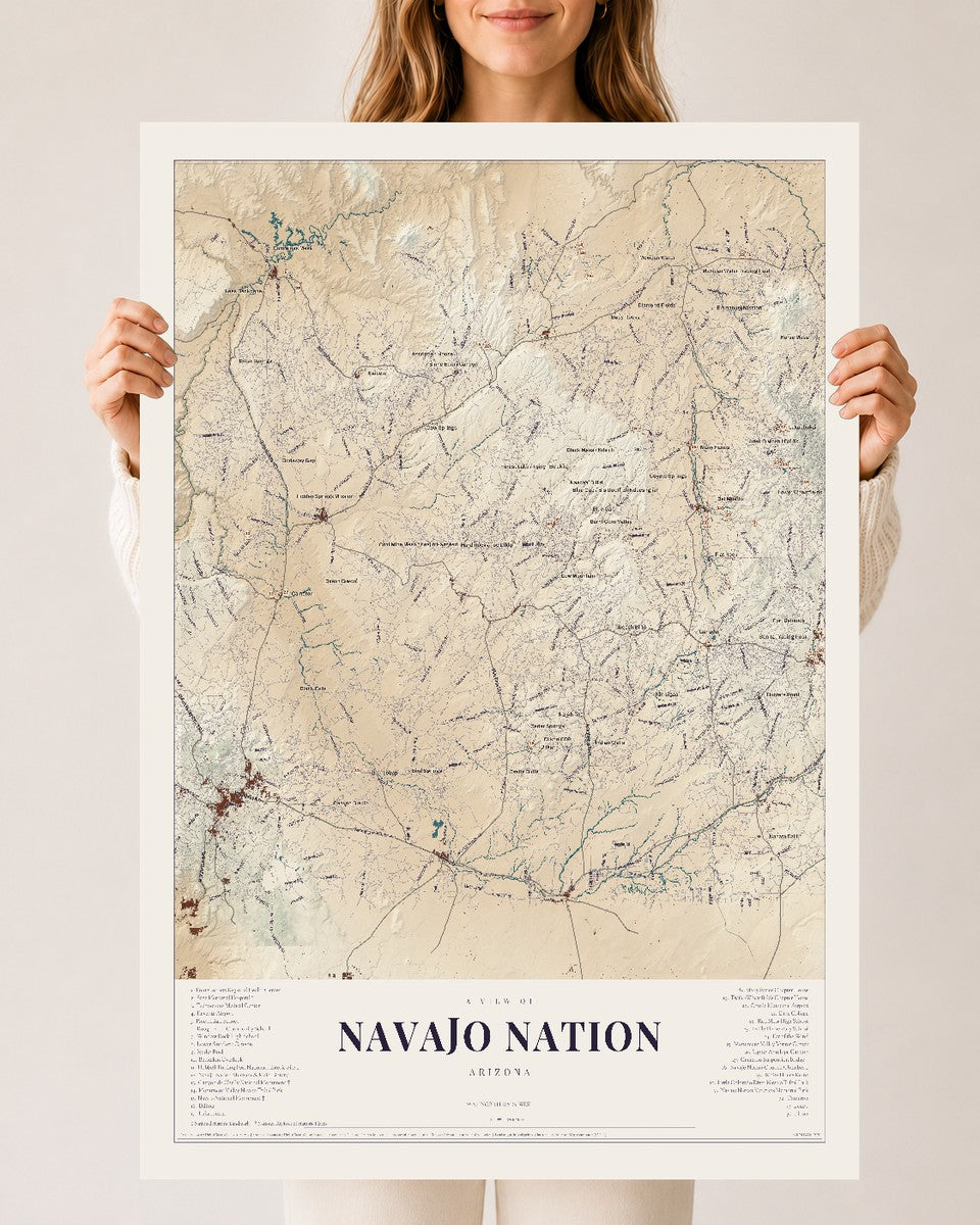 Navajo Nation, Arizona map print, 24" x 36", Archival Matte Print