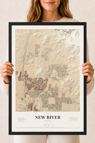 New River, Arizona map print, 18" x 24", W/ Black Ayous Wood Frame