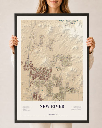 New River, Arizona map print, 24" x 36", W/ Black Ayous Wood Frame