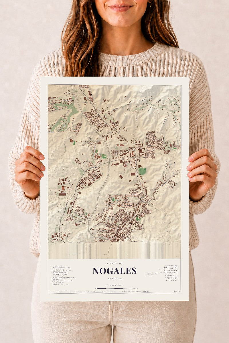 Nogales, Arizona map print, 12" x 18", Archival Matte Print