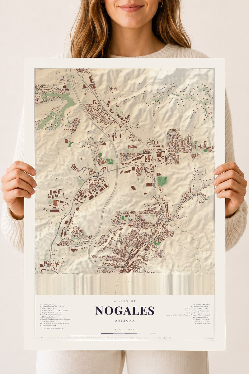 Nogales, Arizona map print, 18" x 24", Archival Matte Print