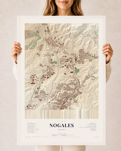 Nogales, Arizona map print, 24" x 36", W/ White Ayous Wood Frame
