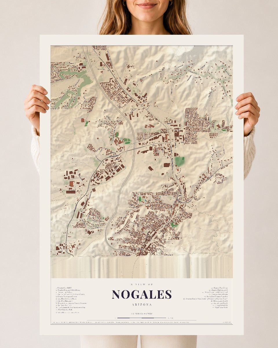 Nogales, Arizona map print, 24" x 36", Archival Matte Print