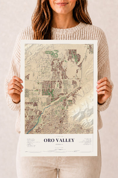 Oro Valley, Arizona map print, 12" x 18", Archival Matte Print