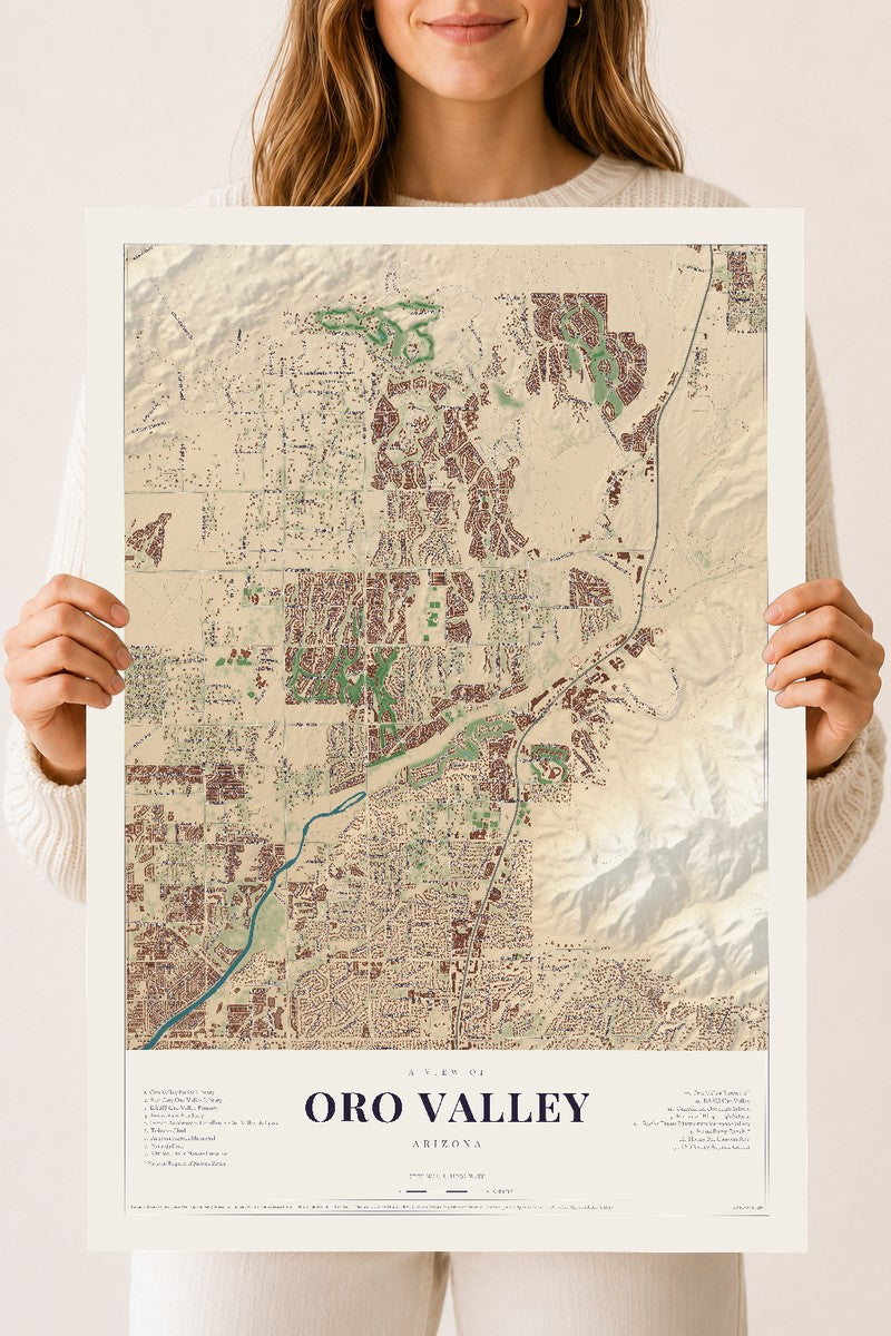 Oro Valley, Arizona map print, 18" x 24", Archival Matte Print