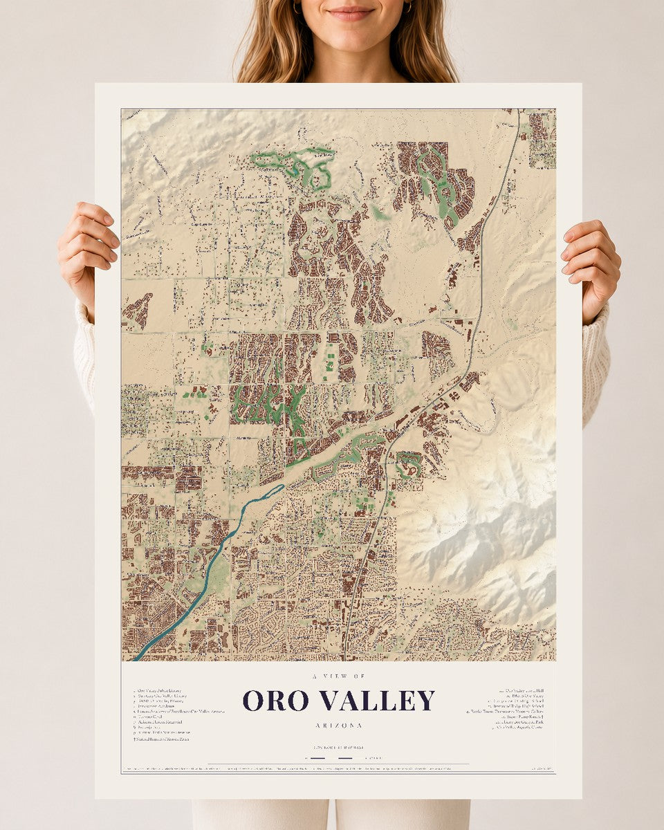 Oro Valley, Arizona map print, 24" x 36", Archival Matte Print